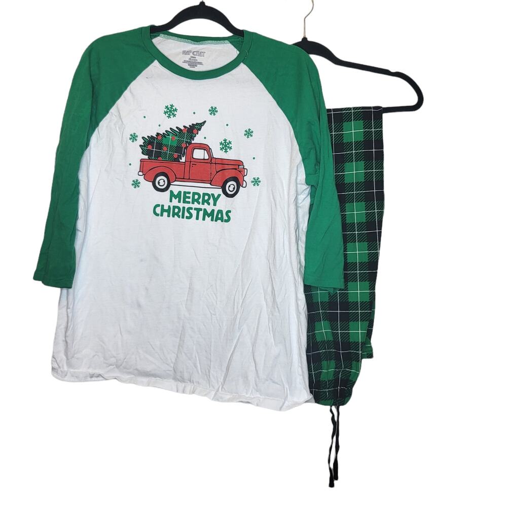Mens X Large Green Plaid Christmas Tree Pajamas set